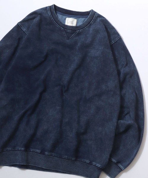 ANPAS(アンパス)の「Vintage Design Chemical Denim Sweatshirt/セットアップ対応 ケミカル加工 カットデニム スウェット トレーナー メンズ レディース(スウェット・メンズ・ブルー/ブラック・M/L/LL)」の2枚目の写真