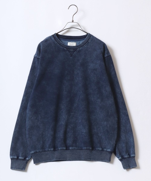 ANPAS(アンパス)の「Vintage Design Chemical Denim Sweatshirt/セットアップ対応 ケミカル加工 カットデニム スウェット トレーナー メンズ レディース(スウェット・メンズ・ブルー/ブラック・M/L/LL)」の12枚目の写真