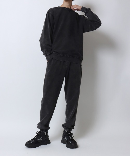 ANPAS(アンパス)の「Vintage Design Chemical Denim Sweatshirt/セットアップ対応 ケミカル加工 カットデニム スウェット トレーナー メンズ レディース(スウェット・メンズ・ブルー/ブラック・M/L/LL)」の6枚目の写真