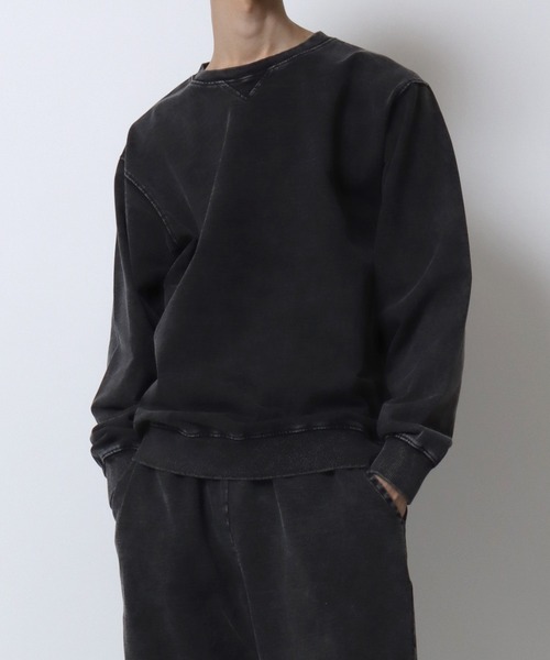 ANPAS(アンパス)の「Vintage Design Chemical Denim Sweatshirt/セットアップ対応 ケミカル加工 カットデニム スウェット トレーナー メンズ レディース(スウェット・メンズ・ブルー/ブラック・M/L/LL)」の15枚目の写真