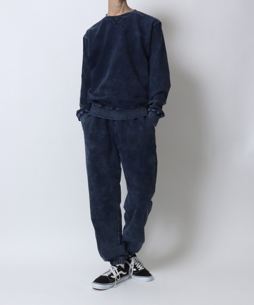 ANPAS(アンパス)の「Vintage Design Chemical Denim Sweatshirt/セットアップ対応 ケミカル加工 カットデニム スウェット トレーナー メンズ レディース(スウェット・メンズ・ブルー/ブラック・M/L/LL)」の5枚目の写真
