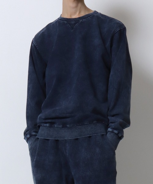 ANPAS(アンパス)の「Vintage Design Chemical Denim Sweatshirt/セットアップ対応 ケミカル加工 カットデニム スウェット トレーナー メンズ レディース(スウェット・メンズ・ブルー/ブラック・M/L/LL)」の4枚目の写真