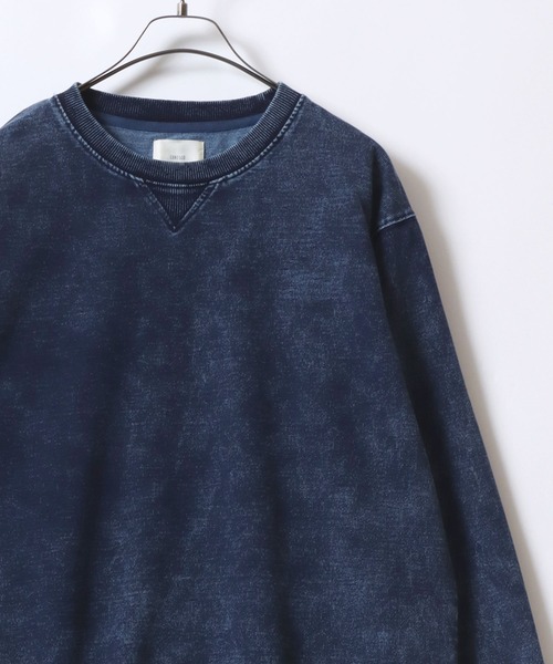 ANPAS(アンパス)の「Vintage Design Chemical Denim Sweatshirt/セットアップ対応 ケミカル加工 カットデニム スウェット トレーナー メンズ レディース(スウェット・メンズ・ブルー/ブラック・M/L/LL)」の7枚目の写真