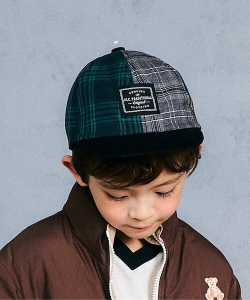 apres les cours(アプレレクール)の「ヘリンボン・パッチワークキャップ(キャップ・キッズ・ブルー/チェック・50/54)」の2枚目の写真