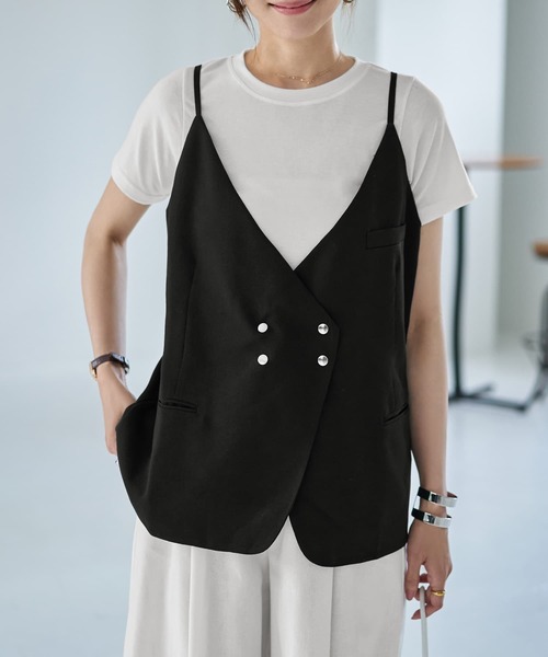 STYLE DELI(スタイルデリ)の「キャミ型ダブルベスト(ベスト・レディース・ブラック/ブラウン系/グレイッシュベージュ・FREE)」の2枚目の写真