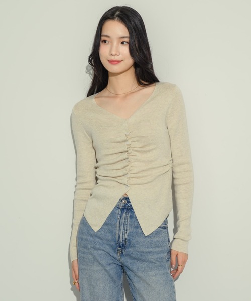 NEUNA（ヌナ）の「フロントギャザートップス（Tシャツ/カットソー・レディース・アイボリー/ブラック/ライトグレー/ブラウン・FREE）」の2枚目の写真