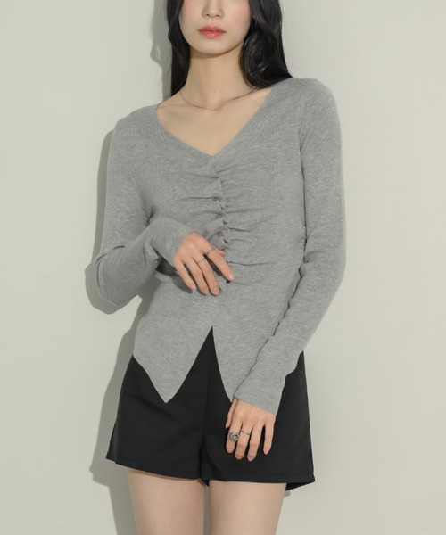 NEUNA（ヌナ）の「フロントギャザートップス（Tシャツ/カットソー・レディース・アイボリー/ブラック/ライトグレー/ブラウン・FREE）」の6枚目の写真