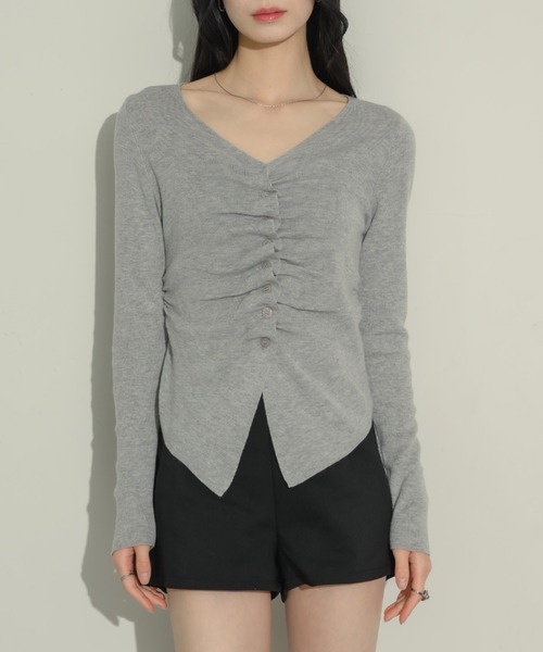 NEUNA（ヌナ）の「フロントギャザートップス（Tシャツ/カットソー・レディース・アイボリー/ブラック/ライトグレー/ブラウン・FREE）」の7枚目の写真