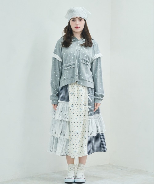 Lolime by mellfy memory（ロリミー バイ メルフィーメモリー）の「fancy dot sweatshirt（パーカー・レディース・ホワイト/グレー・FREE）」の6枚目の写真