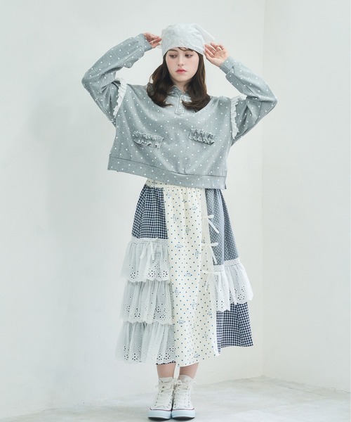 Lolime by mellfy memory（ロリミー バイ メルフィーメモリー）の「fancy dot sweatshirt（パーカー・レディース・ホワイト/グレー・FREE）」の5枚目の写真