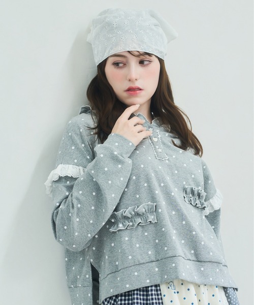 Lolime by mellfy memory（ロリミー バイ メルフィーメモリー）の「fancy dot sweatshirt（パーカー・レディース・ホワイト/グレー・FREE）」の3枚目の写真