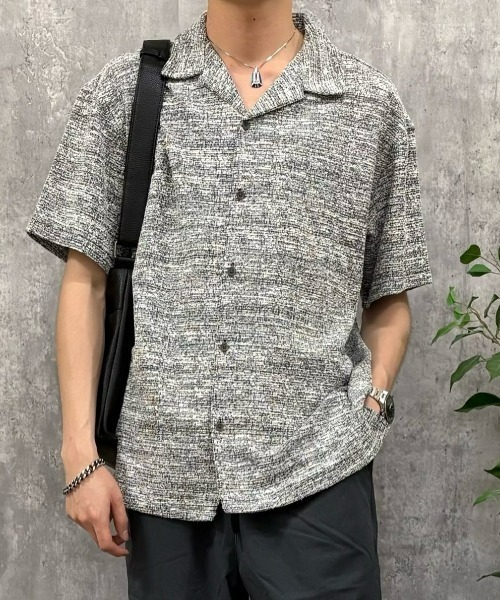 BACK NUMBER(バックナンバー)の「BACK NUMBER(バックナンバー)【メンズ】サマーツイードオープンカラーショートスリーブシャツ(シャツ/ブラウス・メンズ・ダークグリーン/オフホワイト/ブラック・L/M/XL)」の7枚目の写真