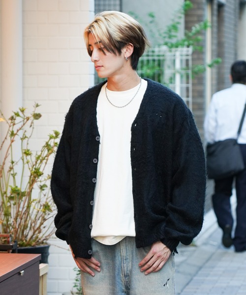 TOWNCRAFT（タウンクラフト）の「TOWNCRAFT / タウンクラフト DAMAGED SOLID SHAGGY CARDIGAN ダメージ加工 無地 ソリッド シャギー カーディガン モヘアタッチ（カーディガン/ボレロ・メンズ・ブラック/グリーン/マスタード/ブラック×ブラック/ネイビー/ダークグリーン・X-SMALL/MEDIUM/LARGE）」の3枚目の写真