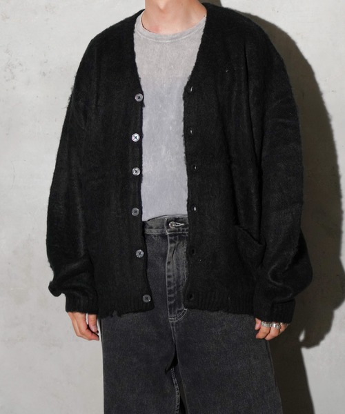 TOWNCRAFT（タウンクラフト）の「TOWNCRAFT / タウンクラフト DAMAGED SOLID SHAGGY CARDIGAN ダメージ加工 無地 ソリッド シャギー カーディガン モヘアタッチ（カーディガン/ボレロ・メンズ・ブラック/グリーン/マスタード/ブラック×ブラック/ネイビー/ダークグリーン・X-SMALL/MEDIUM/LARGE）」の15枚目の写真