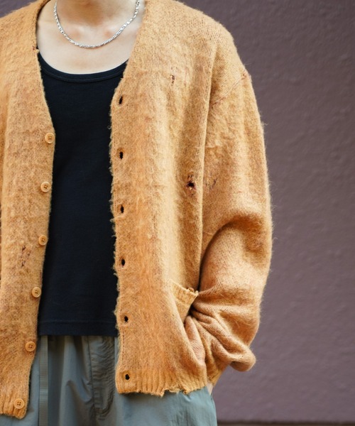 極上　80s - vintage モヘアカーディガン　シャギー　オレンジ　3D セール】TOWNCRAFT / タウンクラフト DAMAGED SOLID SHAGGY