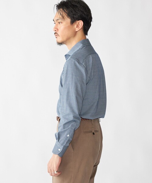 SHIPS（シップス）の「SHIPS: ジャージー ギンガムチェック ワンピースカラー シャツ（ビジネスシャツ・メンズ・ネイビー/チャコールグレー・SMALL/MEDIUM/LARGE/X-LARGE）」の11枚目の写真