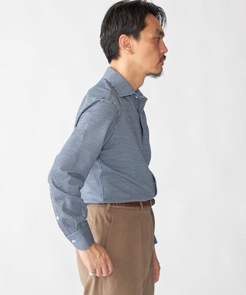 SHIPS（シップス）の「SHIPS: ジャージー ギンガムチェック ワンピースカラー シャツ（ビジネスシャツ・メンズ・ネイビー/チャコールグレー・SMALL/MEDIUM/LARGE/X-LARGE）」の17枚目の写真