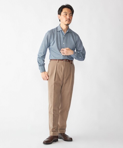 SHIPS（シップス）の「SHIPS: ジャージー ギンガムチェック ワンピースカラー シャツ（ビジネスシャツ・メンズ・ネイビー/チャコールグレー・SMALL/MEDIUM/LARGE/X-LARGE）」の14枚目の写真