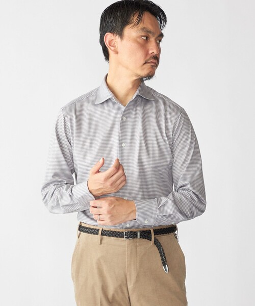SHIPS（シップス）の「SHIPS: ジャージー ギンガムチェック ワンピースカラー シャツ（ビジネスシャツ・メンズ・ネイビー/チャコールグレー・SMALL/MEDIUM/LARGE/X-LARGE）」の18枚目の写真