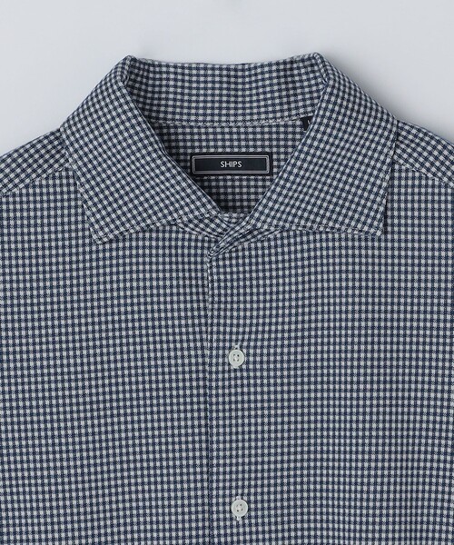 SHIPS（シップス）の「SHIPS: ジャージー ギンガムチェック ワンピースカラー シャツ（ビジネスシャツ・メンズ・ネイビー/チャコールグレー・SMALL/MEDIUM/LARGE/X-LARGE）」の19枚目の写真