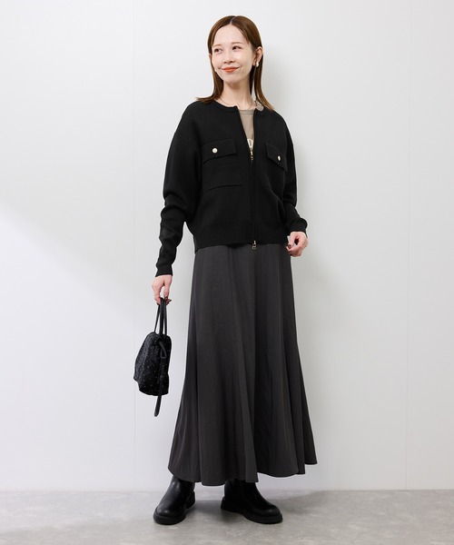 FJ ジップアップカーディガン 黒&スカート セール】【WEB限定】ミラノリブジップアップカーディガン/イージーケア