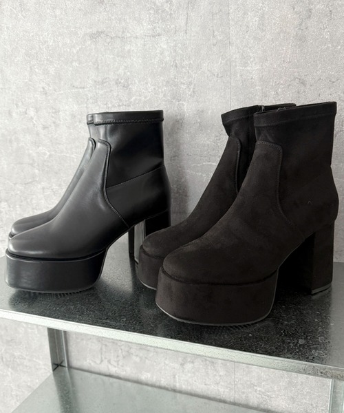 WEGO(ウィゴー)の「WEGO/ストレッチヒールショートブーツ(ブーツ・レディース・ブラック/ブラック系その他・LARGE/MEDIUM/SMALL)」の3枚目の写真