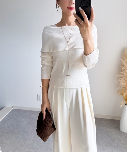 &. NOSTALGIA（アンドドットノスタルジア）の「【ZOZO限定】三織混オフショル風ニット（ニット/セーター・レディース・レッド/ブラック/オフホワイト・M）」の17枚目の写真