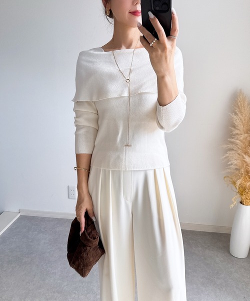 &. NOSTALGIA（アンドドットノスタルジア）の「【ZOZO限定】三織混オフショル風ニット（ニット/セーター・レディース・レッド/ブラック/オフホワイト・M）」の18枚目の写真