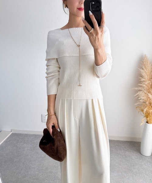 &. NOSTALGIA（アンドドットノスタルジア）の「【ZOZO限定】三織混オフショル風ニット（ニット/セーター・レディース・レッド/ブラック/オフホワイト・M）」の20枚目の写真