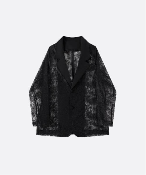 U:UME(ユーム)の「See Through Lace Jacket(テーラードジャケット・メンズ・ブラック・SMALL/MEDIUM/LARGE/X-LARGE)」の1枚目の写真