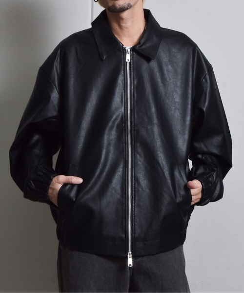 DOUBLE STEAL（ダブルスティール）の「オーバーサイズPUレザーブルゾン（ブルゾン・メンズ・ブラック・MEDIUM/LARGE）」の4枚目の写真