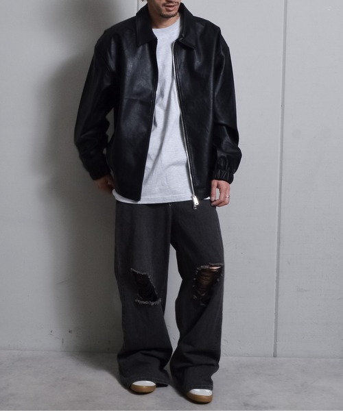 DOUBLE STEAL（ダブルスティール）の「オーバーサイズPUレザーブルゾン（ブルゾン・メンズ・ブラック・MEDIUM/LARGE）」の10枚目の写真