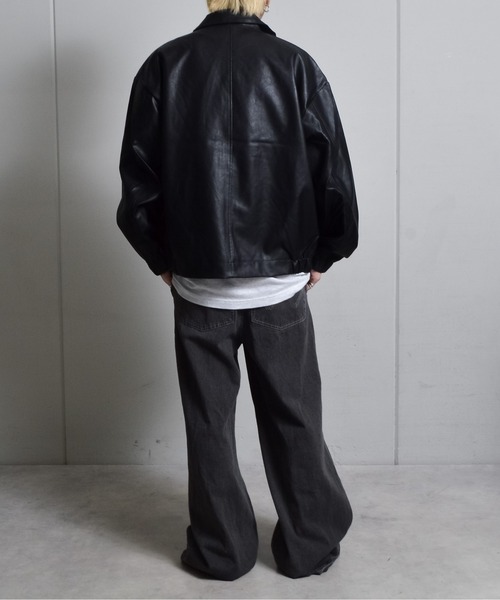 DOUBLE STEAL（ダブルスティール）の「オーバーサイズPUレザーブルゾン（ブルゾン・メンズ・ブラック・MEDIUM/LARGE）」の12枚目の写真