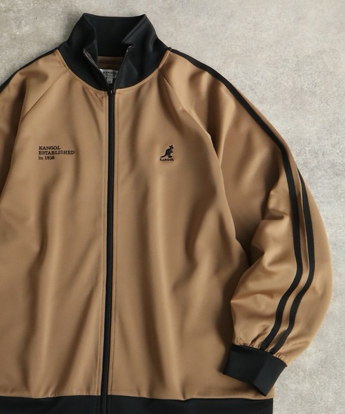 KANGOL(カンゴール)の「【KANGOL/カンゴール】別注 ダンボールニット ラグランスリーブ 袖ライン トラック ジャケット(ジャージ・メンズ・ネイビー/チャコールグレー/ホワイト×ブラック/ブラック/ホワイト×ネイビー/ベージュ・M/XL/L)」の5枚目の写真