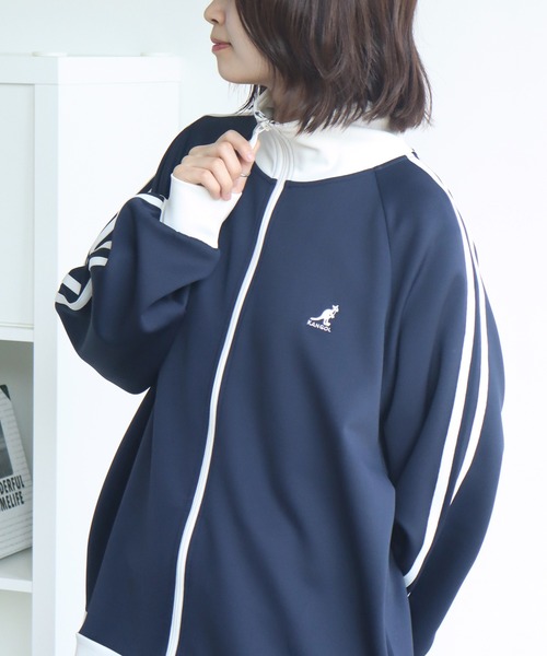 KANGOL(カンゴール)の「【KANGOL/カンゴール】別注 ダンボールニット ラグランスリーブ 袖ライン トラック ジャケット(ジャージ・メンズ・ネイビー/チャコールグレー/ホワイト×ブラック/ブラック/ホワイト×ネイビー/ベージュ・M/XL/L)」の6枚目の写真