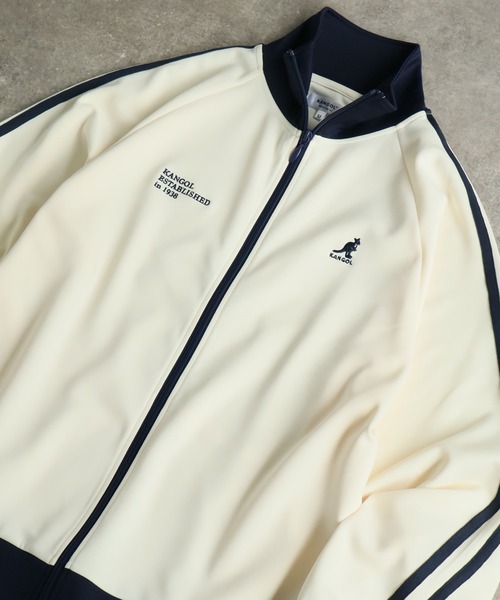 KANGOL(カンゴール)の「【KANGOL/カンゴール】別注 ダンボールニット ラグランスリーブ 袖ライン トラック ジャケット(ジャージ・メンズ・ネイビー/チャコールグレー/ホワイト×ブラック/ブラック/ホワイト×ネイビー/ベージュ・M/XL/L)」の20枚目の写真