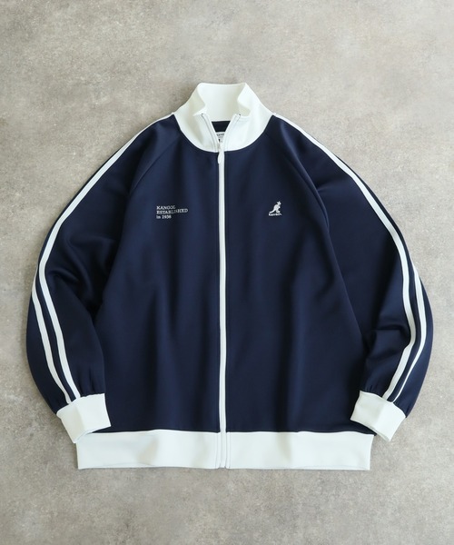 KANGOL(カンゴール)の「【KANGOL/カンゴール】別注 ダンボールニット ラグランスリーブ 袖ライン トラック ジャケット(ジャージ・メンズ・ネイビー/チャコールグレー/ホワイト×ブラック/ブラック/ホワイト×ネイビー/ベージュ・M/XL/L)」の12枚目の写真