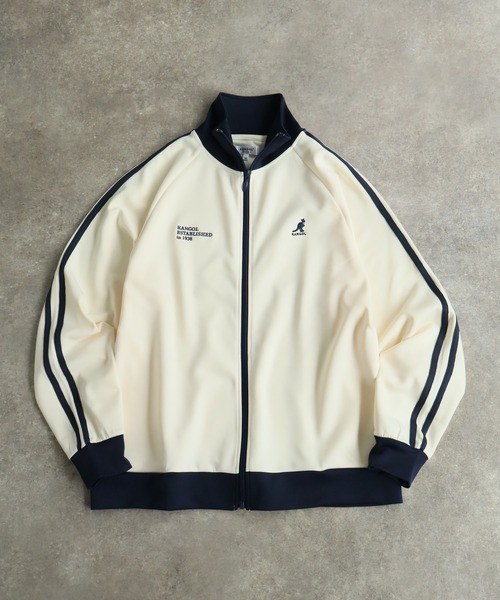 KANGOL(カンゴール)の「【KANGOL/カンゴール】別注 ダンボールニット ラグランスリーブ 袖ライン トラック ジャケット(ジャージ・メンズ・ネイビー/チャコールグレー/ホワイト×ブラック/ブラック/ホワイト×ネイビー/ベージュ・M/XL/L)」の8枚目の写真