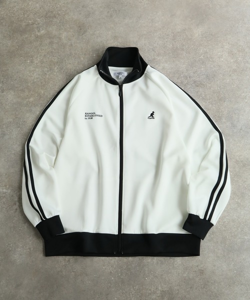 KANGOL(カンゴール)の「【KANGOL/カンゴール】別注 ダンボールニット ラグランスリーブ 袖ライン トラック ジャケット(ジャージ・メンズ・ネイビー/チャコールグレー/ホワイト×ブラック/ブラック/ホワイト×ネイビー/ベージュ・M/XL/L)」の7枚目の写真