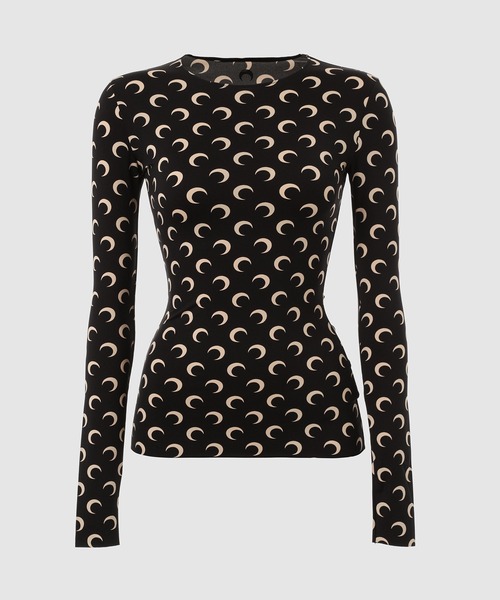 MARINE SERRE（マリーン・セル）の「MOON PRINTED JERSEY LS CREWNECK TOP（Tシャツ/カットソー・レディース・ホワイト/ベージュ系その他/ベージュ系その他2/ブラック系その他・S/XS/M）」の4枚目の写真