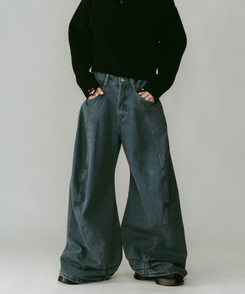 Knuth Marf】tuck design denim pants/denimblue/デニムパンツ（デニム