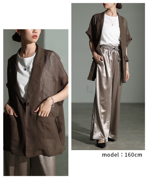 Sawa a la mode(サワアラモード)の「サイドリボンテーラードメッシュジャケット(テーラードジャケット・レディース・モカ/ブラック・FREE)」の11枚目の写真