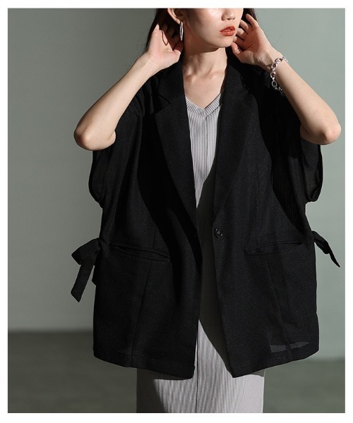 Sawa a la mode(サワアラモード)の「サイドリボンテーラードメッシュジャケット(テーラードジャケット・レディース・モカ/ブラック・FREE)」の16枚目の写真