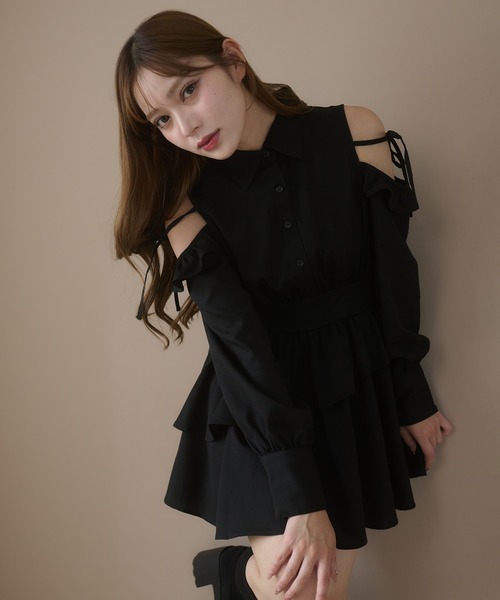 Ambre Neige(アンブルネージュ)の「Assortment ribbon open shoulders shirt dress / アソートリボンカタアキシャツワンピース(シャツワンピース・レディース・ブラック/ブラウン系その他・FREE)」の13枚目の写真