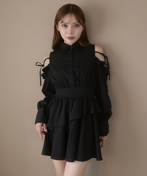 Ambre Neige(アンブルネージュ)の「Assortment ribbon open shoulders shirt dress / アソートリボンカタアキシャツワンピース(シャツワンピース・レディース・ブラック/ブラウン系その他・FREE)」の11枚目の写真