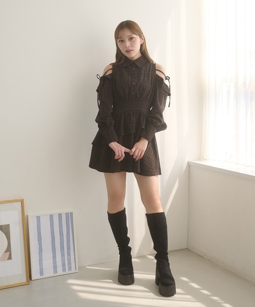 定価以下♡新品未使用♡タグ付き♡オブリ オープンリボンワンピース アソートリボンカタアキシャツワンピース（シャツワンピース