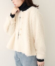 natural couture | 【WEB限定】ペプラムボアカーディガン(ノーカラージャケット)