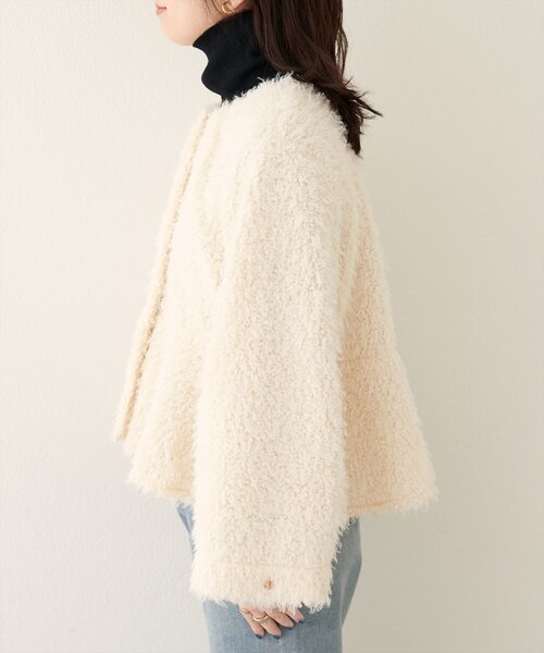natural couture(ナチュラルクチュール)の「ペプラムボアカーディガン(ノーカラージャケット・レディース・モカ/アイボリー/グレイッシュベージュ・FREE)」の10枚目の写真