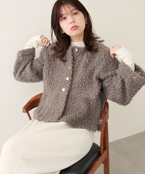 natural couture(ナチュラルクチュール)の「ペプラムボアカーディガン(ノーカラージャケット・レディース・モカ/アイボリー/グレイッシュベージュ・FREE)」の20枚目の写真