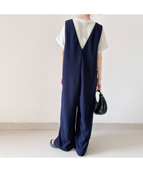 セール】ワイドパンツVネックサロペット（サロペット/オーバーオール